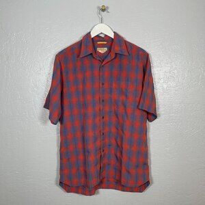Royal Robbins Men M Blue Red Plaid Shirt Button Front Short Sleeve Gorpcore
